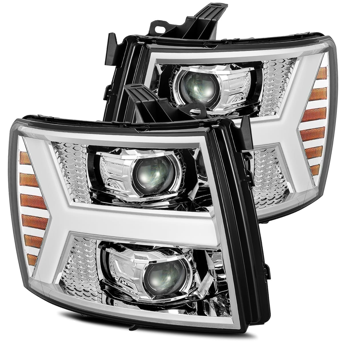 AlphaRex 07-13 Chevrolet Silverado PRO-Series Halogen Projector Headlights Chrome