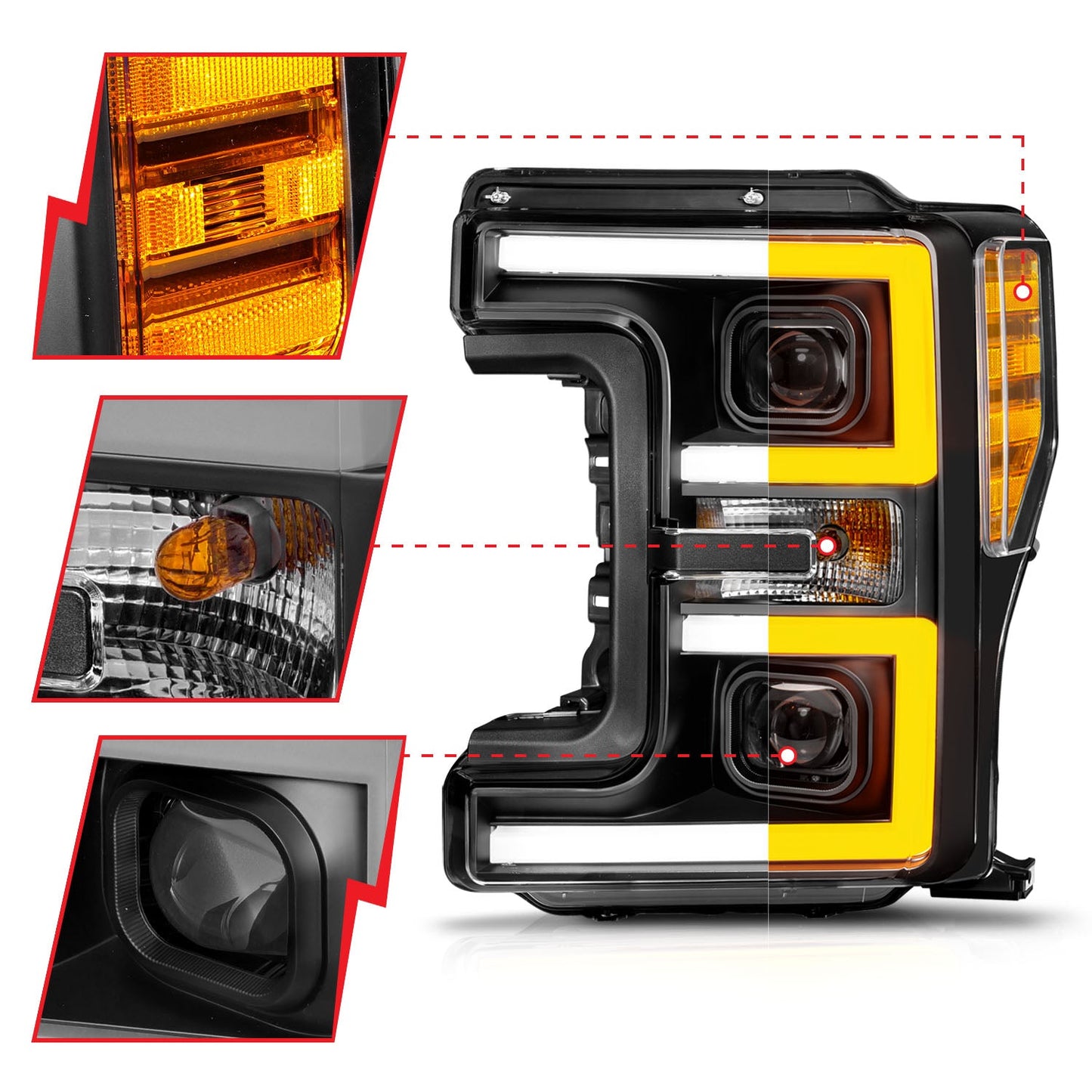 ANZO USA LED Projector Headlight for Ford F-250/F-350 Super Duty 17-19 (111577)