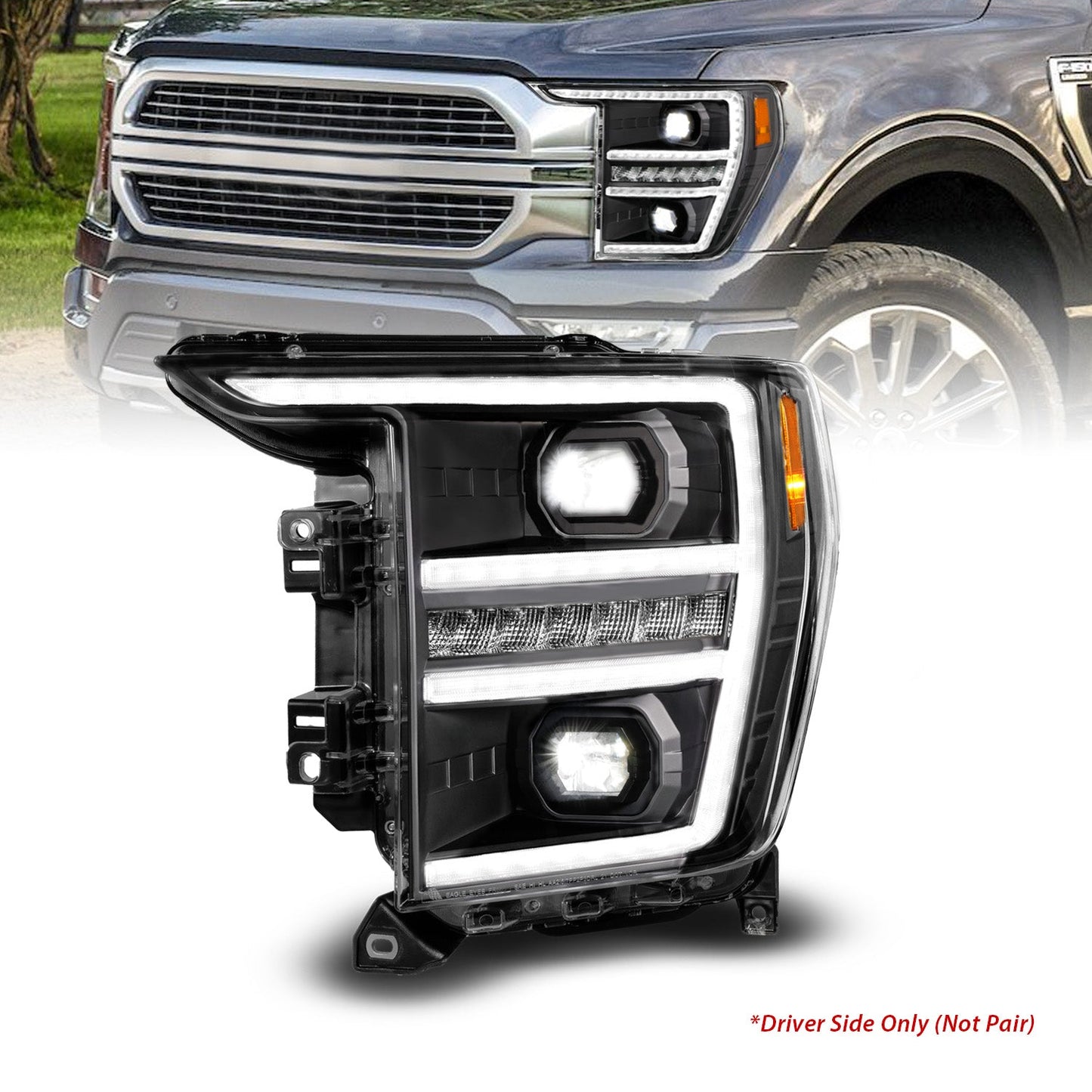 ANZO USA LED Projector Headlight w/Switchback+Sequential Black (Driver Side Only) for 21-23 Ford F150 (111594-L)