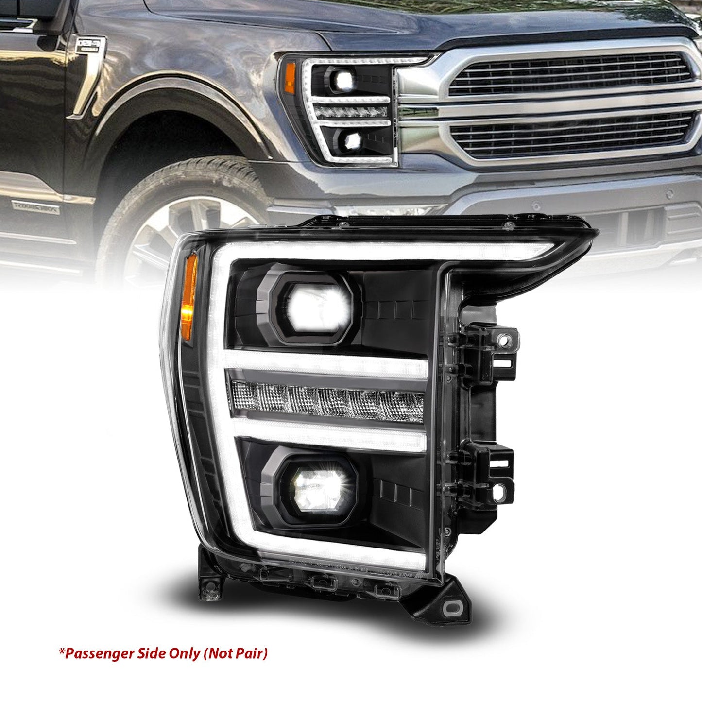 ANZO USA LED Projector Headlight w/Switchback+Sequential Black (Passenger Side Only) for 21-23 Ford F150 (111594-R)
