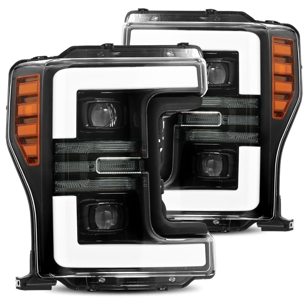 AlphaRex 17-19 Ford Super Duty PRO-Series Halogen Projector Headlights Jet Black