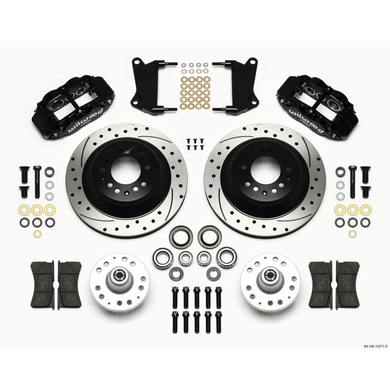 Wilwood Forged Narrow Superlite 6R Big Brake Front Brake Kit (Hub and 1PC Rotor) - Black Powder Coat Caliper - SRP Drilled & Slotted Rotor