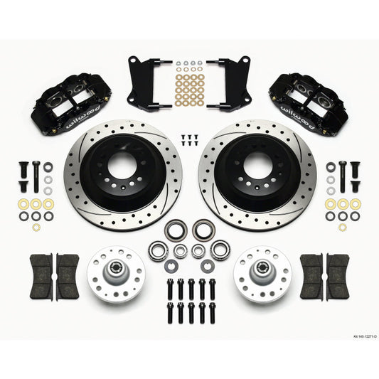 Wilwood Forged Narrow Superlite 6R Big Brake Front Brake Kit (Hub and 1PC Rotor) - Black Powder Coat Caliper - SRP Drilled & Slotted Rotor