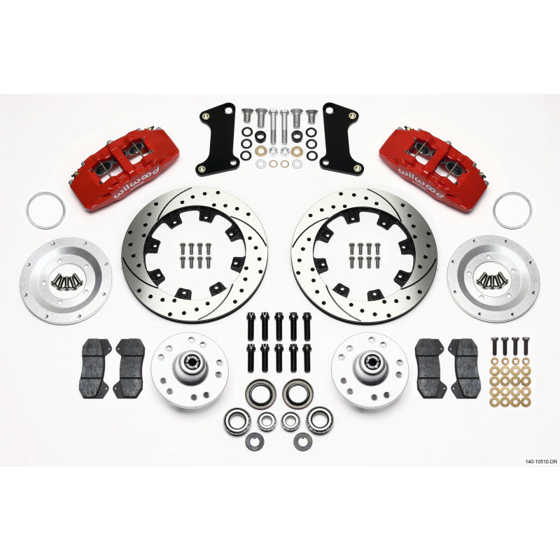 Wilwood Dynapro 6 Big Brake Front Brake Kit (Hub) - Red - 12.19" Drilled / Slotted Rotor - 1967-72 Camaro / Nova
