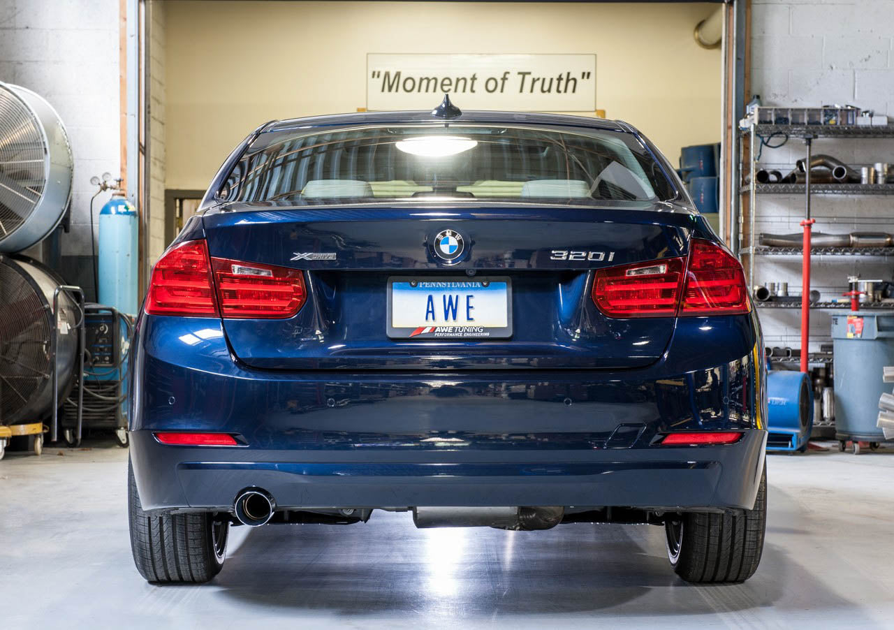 AWE Tuning Touring Edition Exhaust + Performance Mid Pipe for BMW F30 320i, Single Side - Chrome Silver Tip (90mm) (3015-22042)