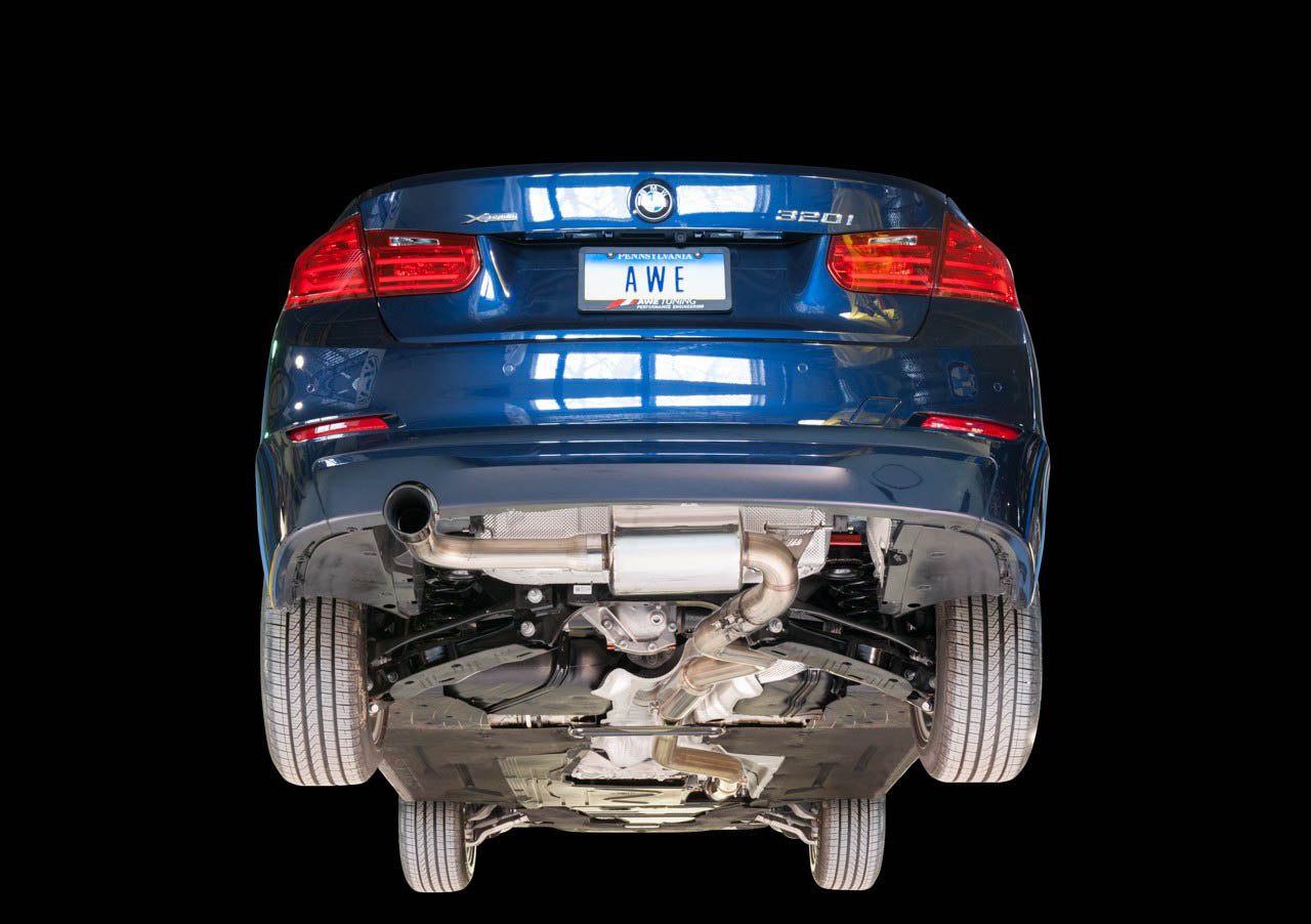 AWE Tuning Touring Edition Exhaust + Performance Mid Pipe for BMW F30 320i, Single Side - Chrome Silver Tip (90mm) (3015-22042)
