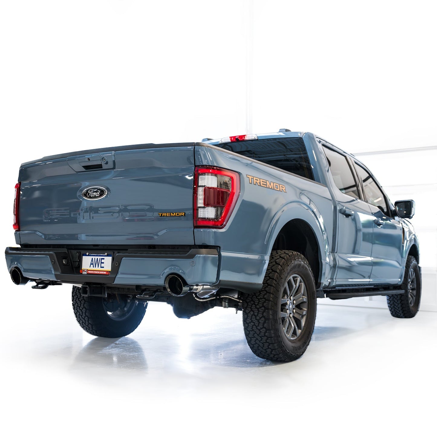 AWE Tuning (w/ Bumper Cutouts) 0FG Non-Resonated Catback -Diamond Black Tips for 2021+ Ford F-150 Tremor (3020-33402)