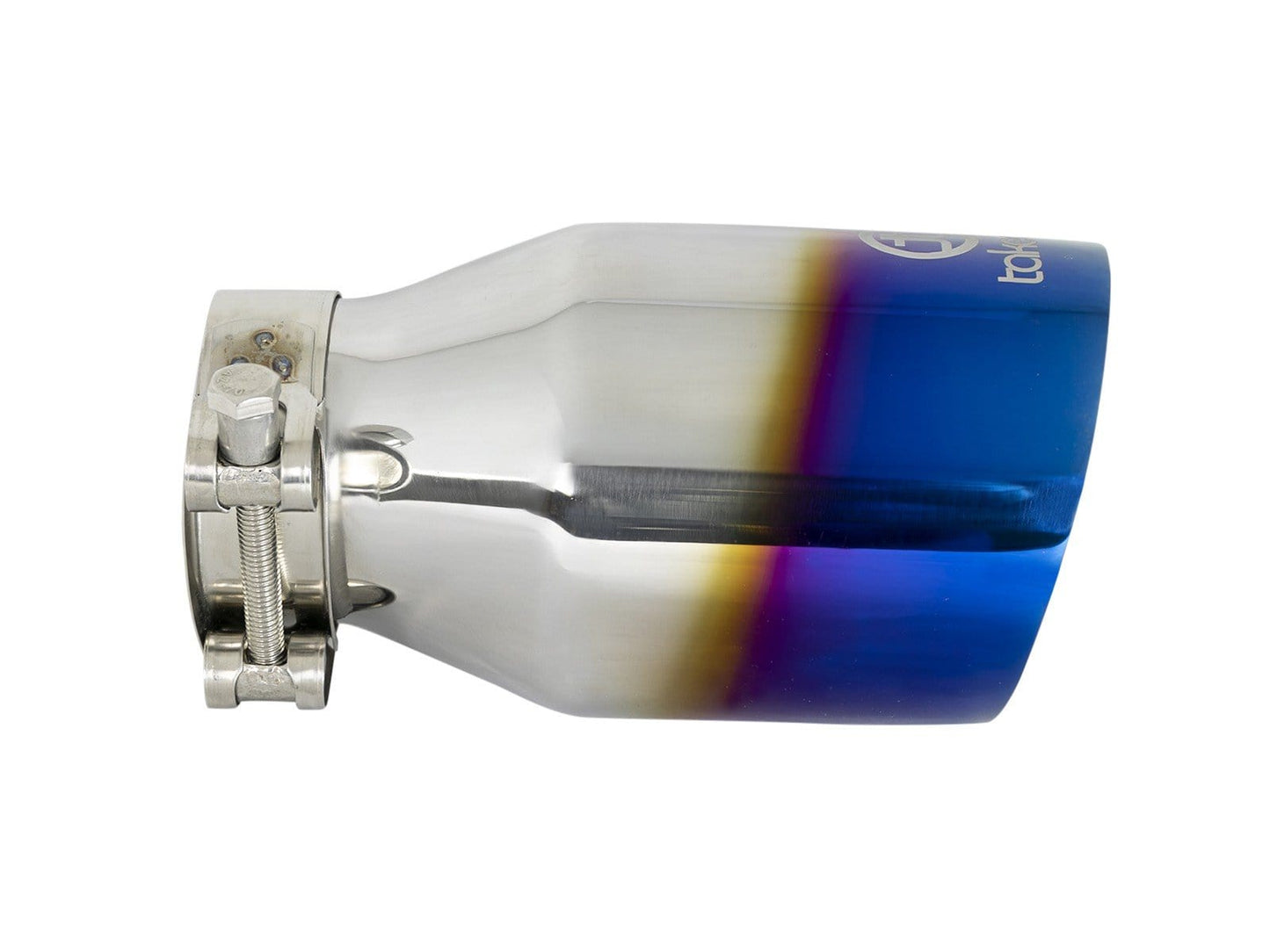 aFe Takeda 304 Stainless Steel Clamp-On Exhaust Tip 2.5in Inlet / 4in Outlet - Blue Flame