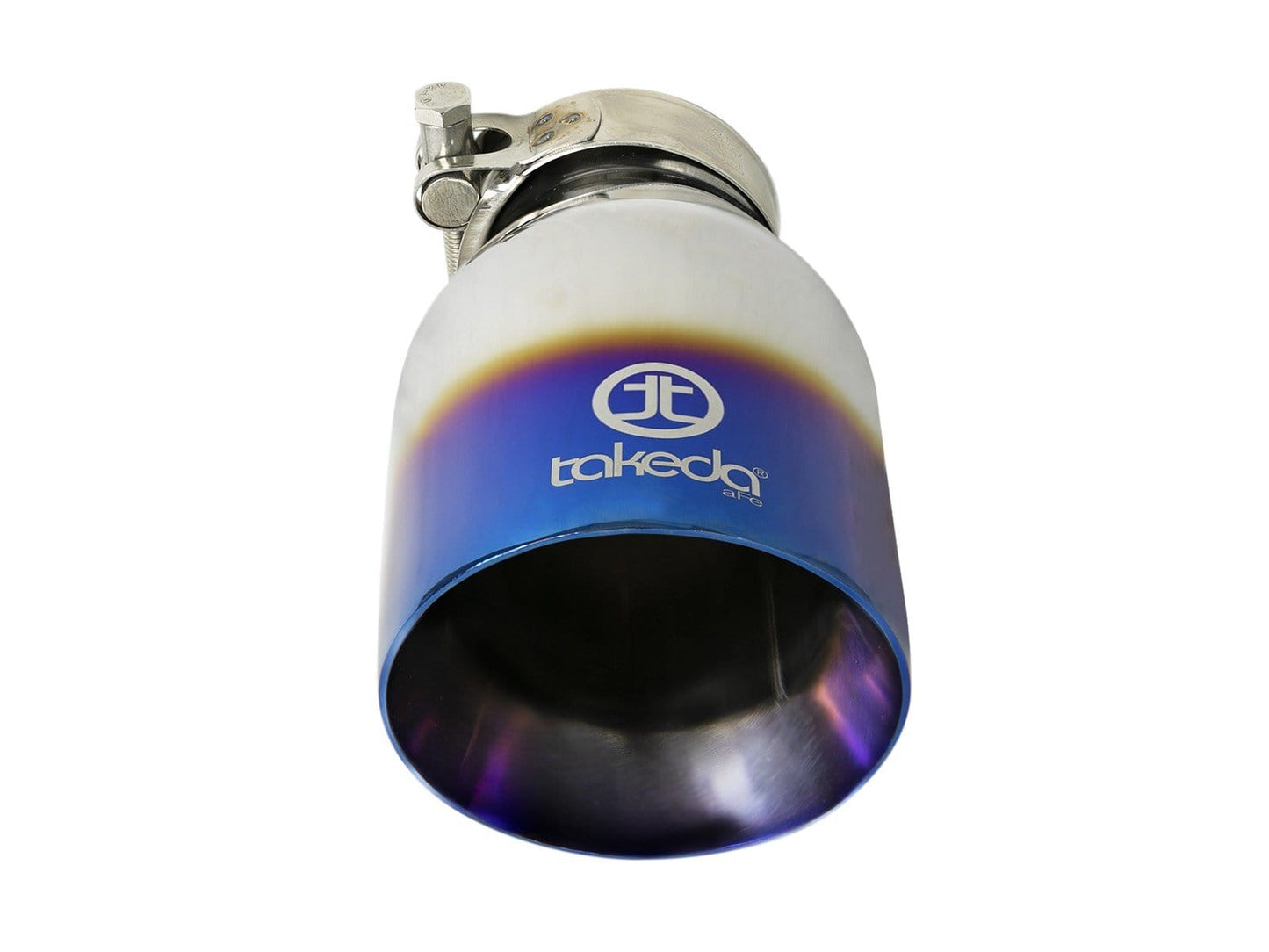 aFe Takeda 304 Stainless Steel Clamp-On Exhaust Tip 2.5in Inlet / 4in Outlet - Blue Flame