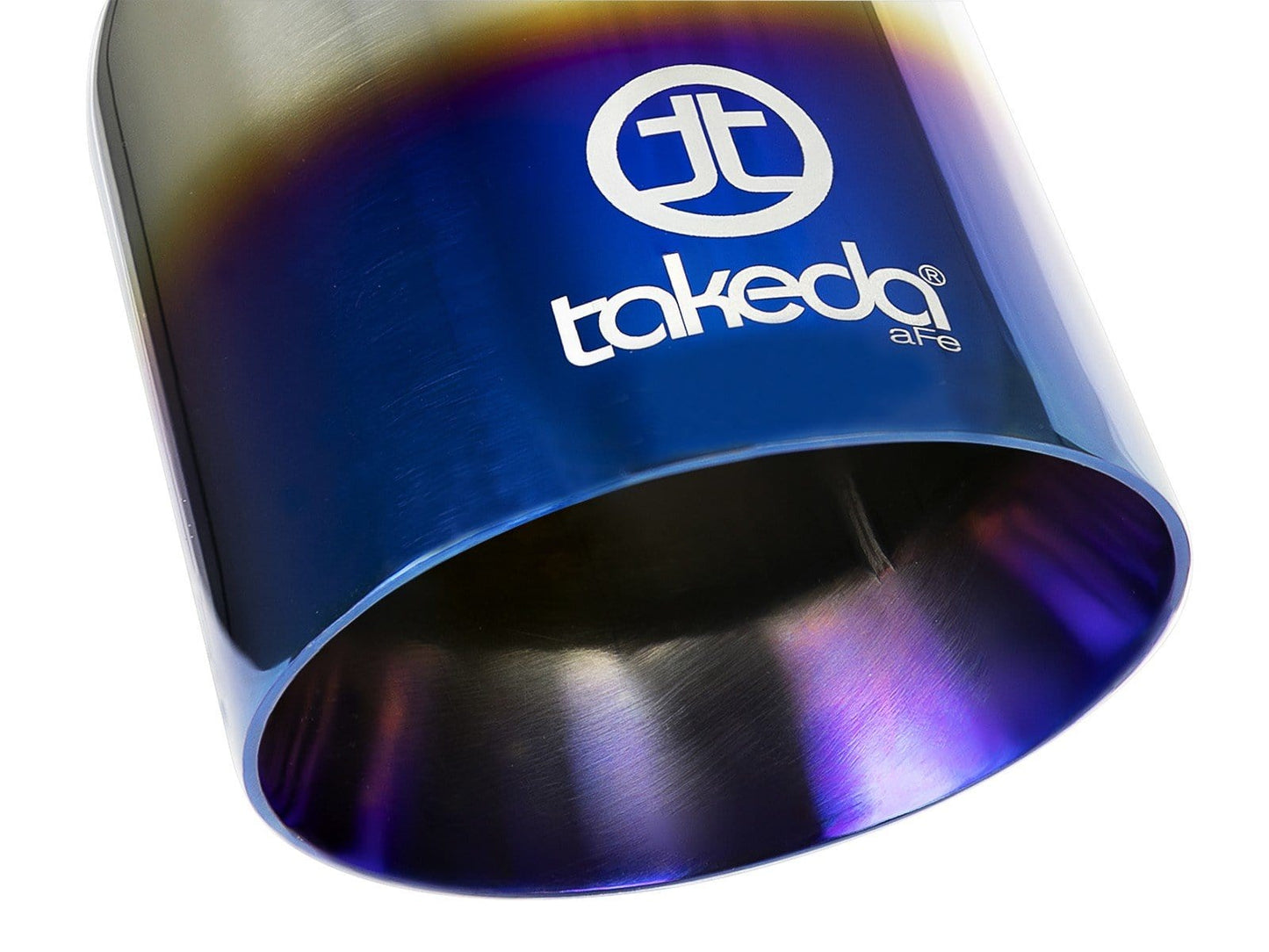 aFe Takeda 304 Stainless Steel Clamp-On Exhaust Tip 2.5in Inlet / 4in Outlet - Blue Flame