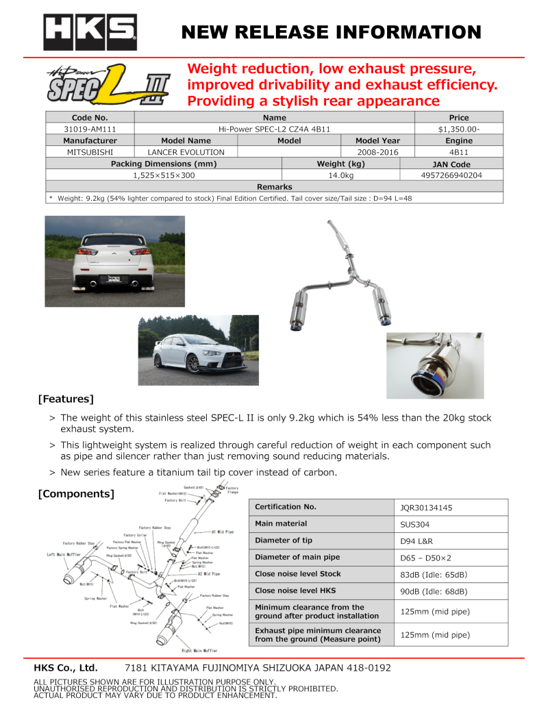 HKS Hi-Power SPEC-L2 Exhaust - Mitsubishi EVO X 08-16