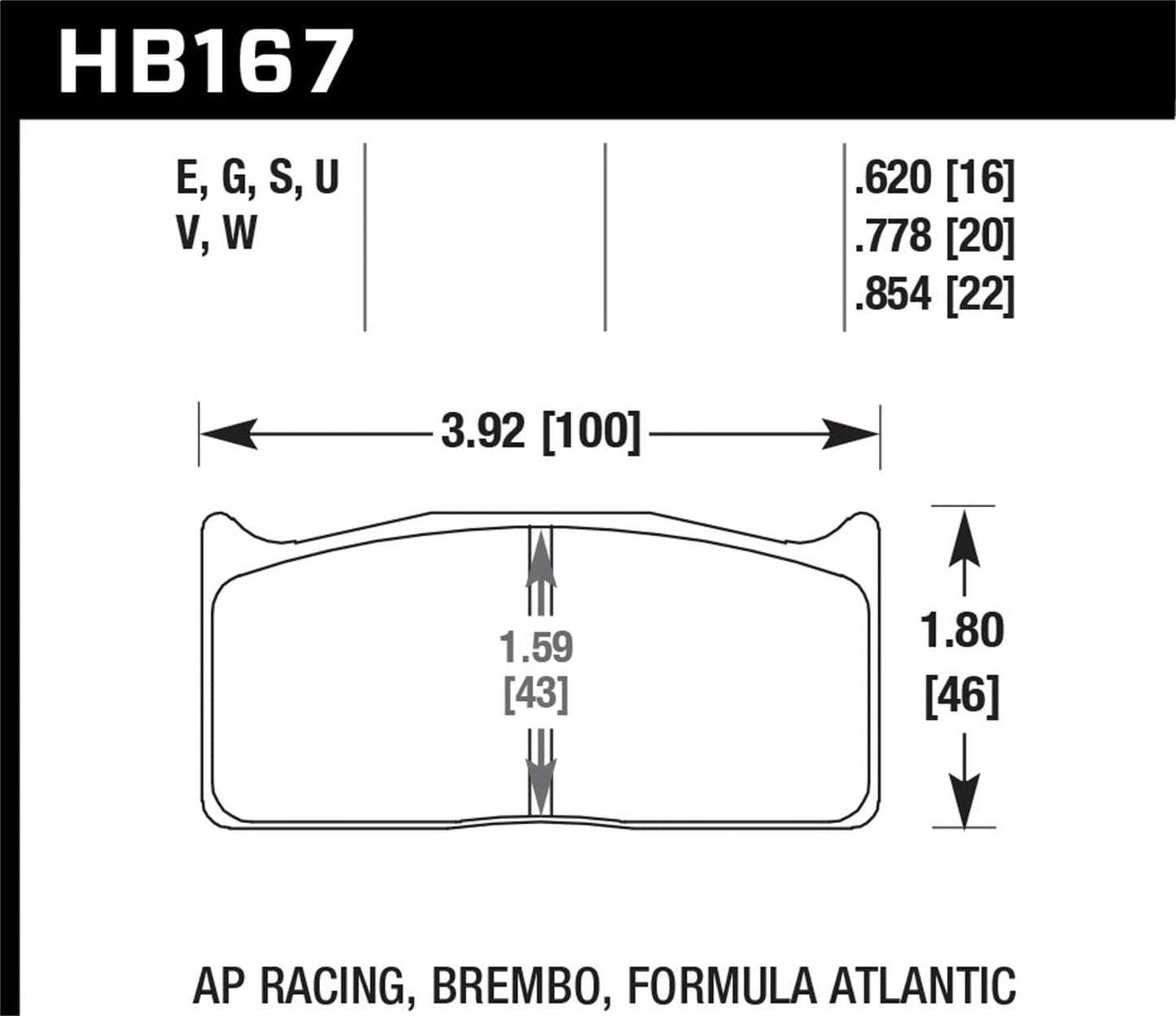 Hawk AP CP3307 / CP5040-5S4 / CP5200 (SC250) Caliper DTC-60 Race Brake Pads
