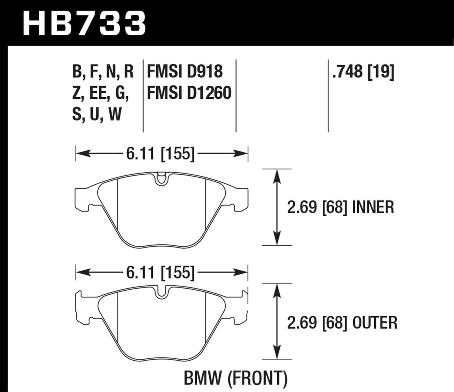 Hawk 11-12 Ford Fiesta S/SE/SEL / 11-12 Mazda 2 Sport/Touring DTC-60 Front Race Brake Pads