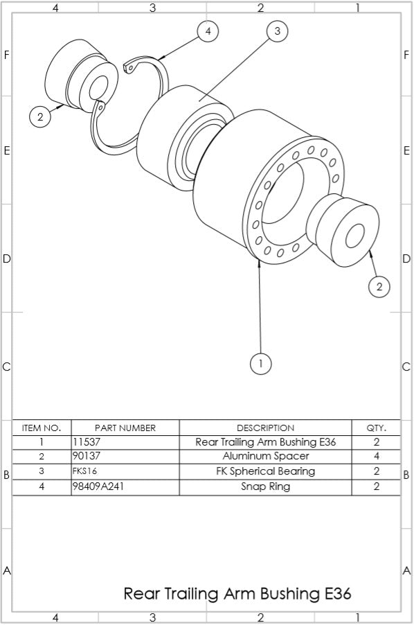SPL Parts Rear Spherical Trailing Arm Bushing Set (RTAB) - 1992-1999 BMW 318is (E36)