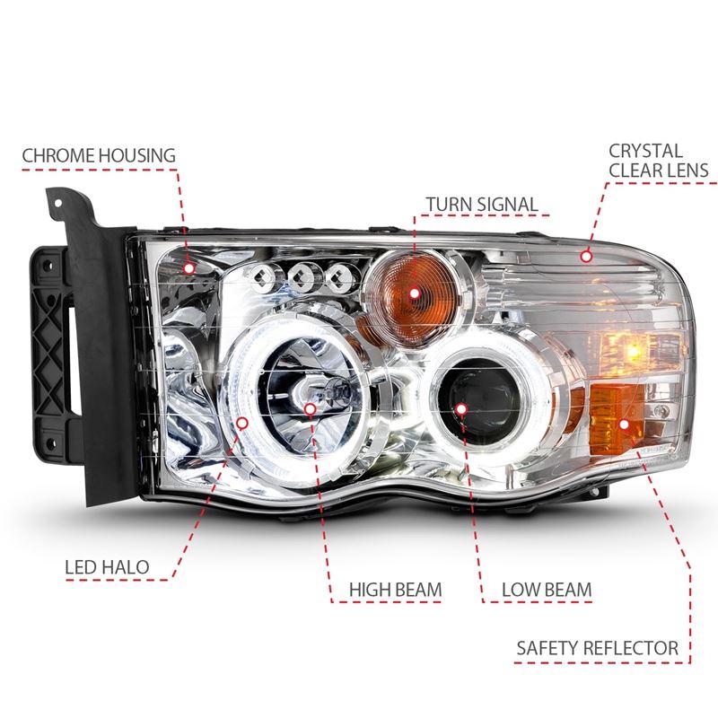 ANZO USA Projector Headlight Set w/Halo, Clear/Amber Lens, Chrome, Pair, (111491)