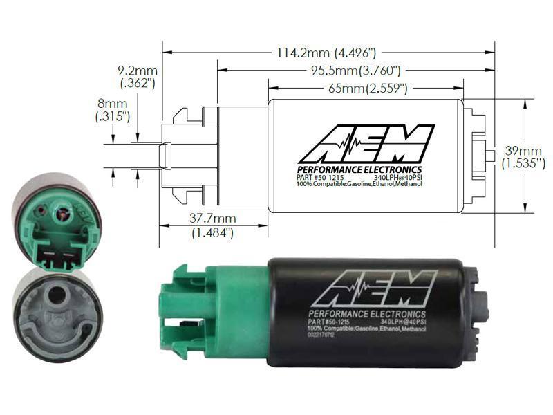 AEM E85-Compatible High Flow In-Tank Fuel Pump - 340LPH (65mm w/ Hooks) (50-1215)