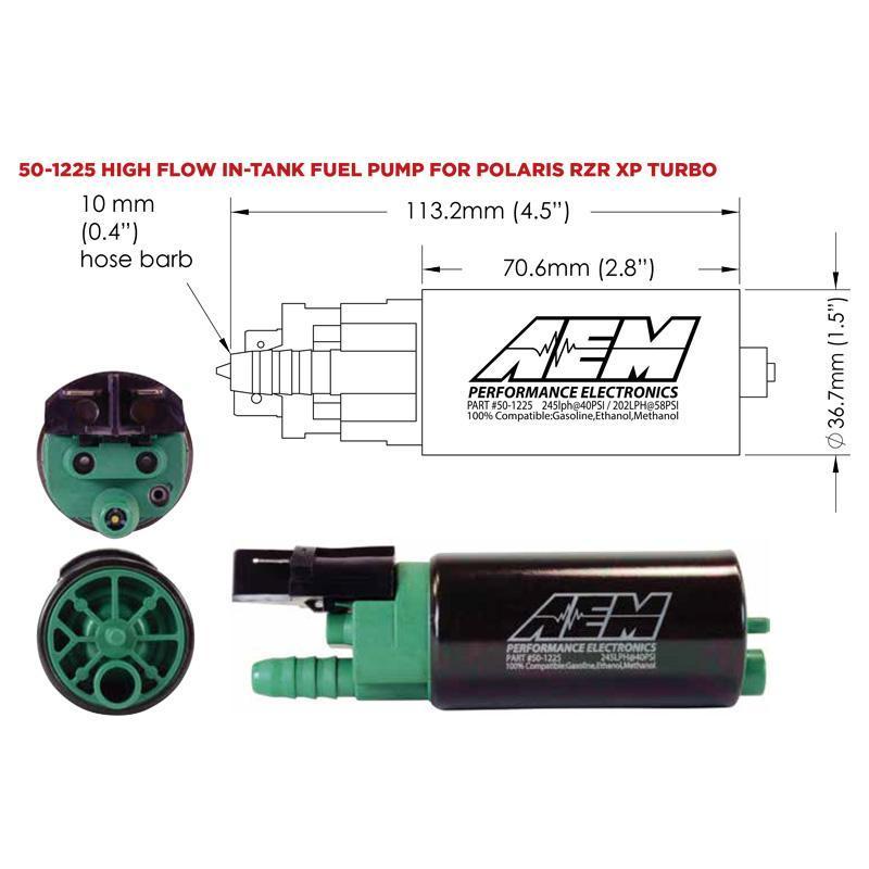 AEM E85 Compatible High Flow Fuel Pump | 2016-2019 Polaris RZR XP Turbo (50-1225)