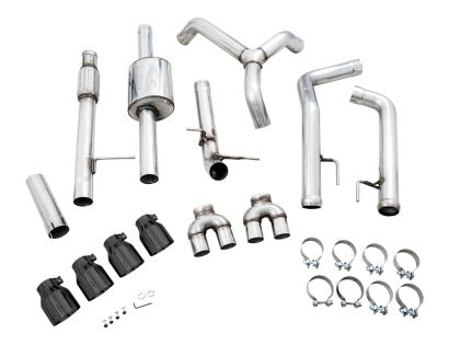 AWE 0FG Catback Split Rear Exit Exhaust (With Bumper Cutouts) w/ Diamond Black Tips 2019-2024 Chevrolet Silverado 1500 / 2019-2024 GMC Sierra 1500