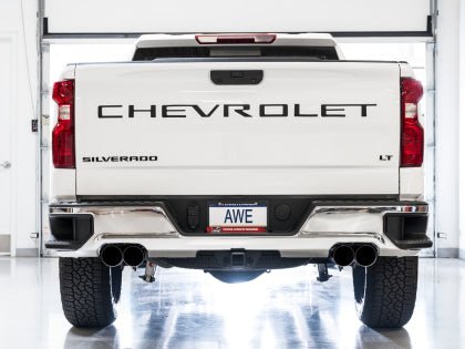 AWE 0FG Catback Split Rear Exit Exhaust (With Bumper Cutouts) w/ Diamond Black Tips 2019-2024 Chevrolet Silverado 1500 / 2019-2024 GMC Sierra 1500