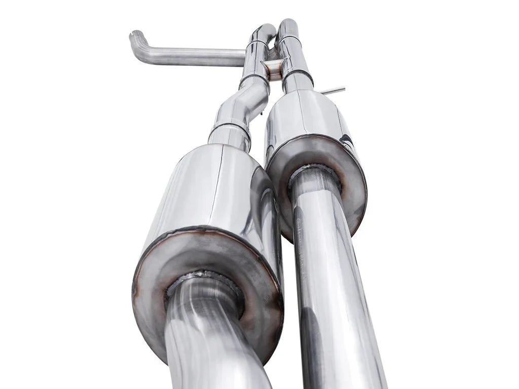 AWE 0FG Catback Split Rear Exit Exhaust (With Bumper Cutouts) w/ Diamond Black Tips 2019-2025 Chevrolet Silverado 1500 / 2019-2025 GMC Sierra 1500