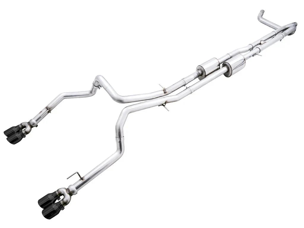 AWE 0FG Catback Split Rear Exit Exhaust (With Bumper Cutouts) w/ Diamond Black Tips 2019-2025 Chevrolet Silverado 1500 / 2019-2025 GMC Sierra 1500