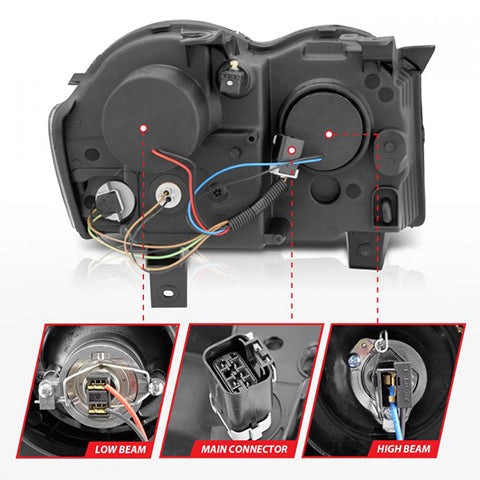 ANZO Black Projector Headlights w/ RX Halo | 2008-2010 Jeep Grand Cherokee (111213)
