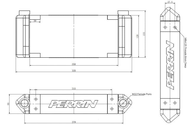 PERRIN Universal Oil Cooler Core 8 Row x 250mm Wide w/ M22 Inlets