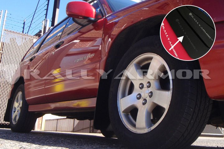 Rally Armor UR Mudflaps Black Urethane Grey Logo 1998-2002 Forester