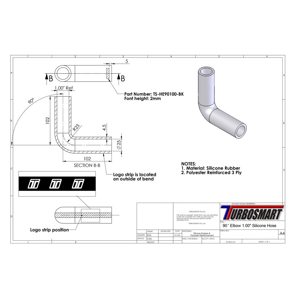 Turbosmart 90deg Elbow 1.00" (TS-HE90100-BK)