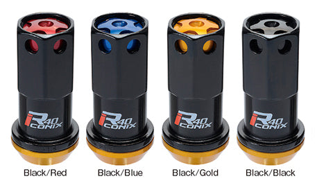 Project Kics R40 Iconix Lug Nuts Black with Black Cap 14x1.50 (16+4 Locks)
