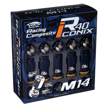 Project Kics R40 Iconix Lug Nuts Black with Black Cap 14x1.50 (16+4 Locks)