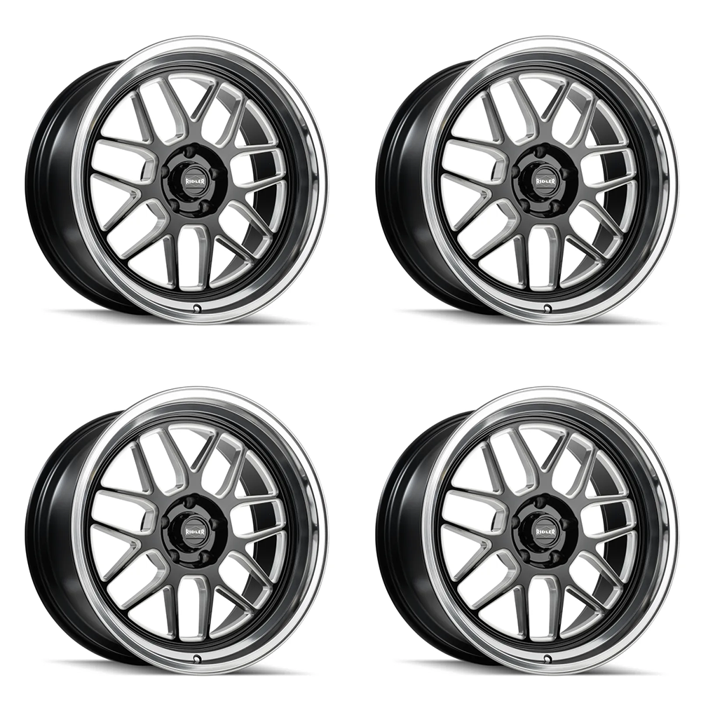 (set of 4) Ridler Wheels 611 Gls Blk/Mill w/ Diamond Cut Lip | 18x9.5" +0mm | 5x114.3mm Wheels