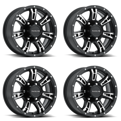 (set of 4) Raceline 840 Arsenal Black & Machined | 15x6" +0mm | 6x139.7mm Wheel