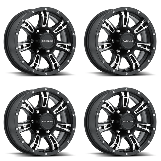 (set of 4) Raceline 840 Arsenal Black & Machined | 15x6" +0mm | 6x139.7mm Wheel
