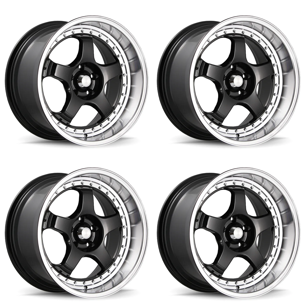 (set of 4) Konig SSM Gloss Black w/ Machined Lip | 18x8" +45mm | 5x114.3mm Wheel