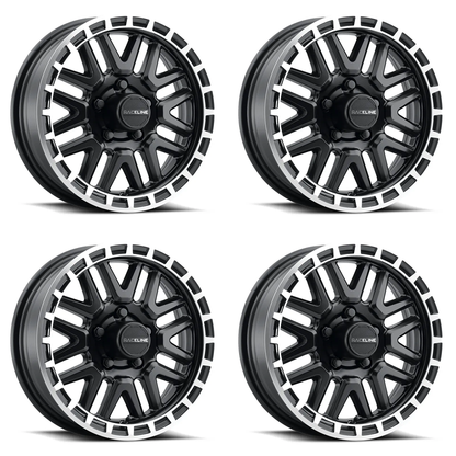 (set of 4) Raceline 953 Krank Black & Machined | 14x6" +0mm | 5x114.3mm Wheel