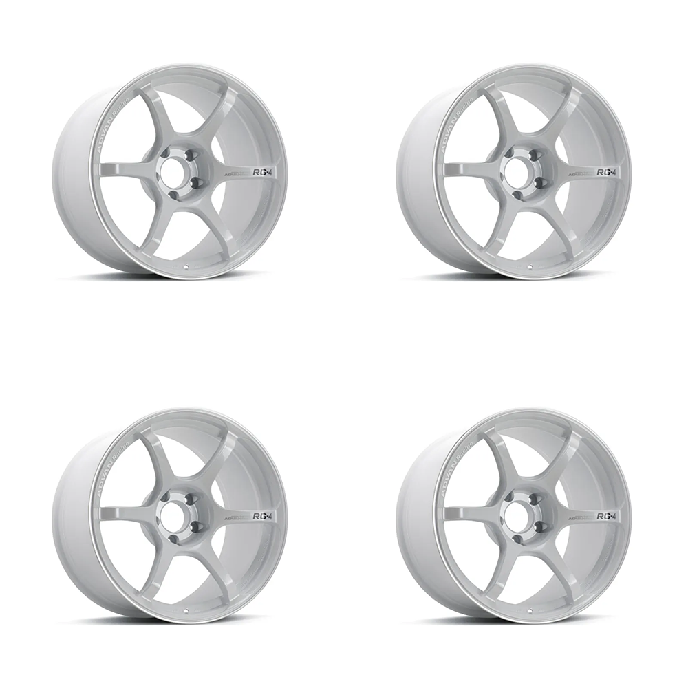 (set of 4) Advan RG-4 Racing White Metallic/Ring | 18x10.5" +32mm | 5x112mm Wheel