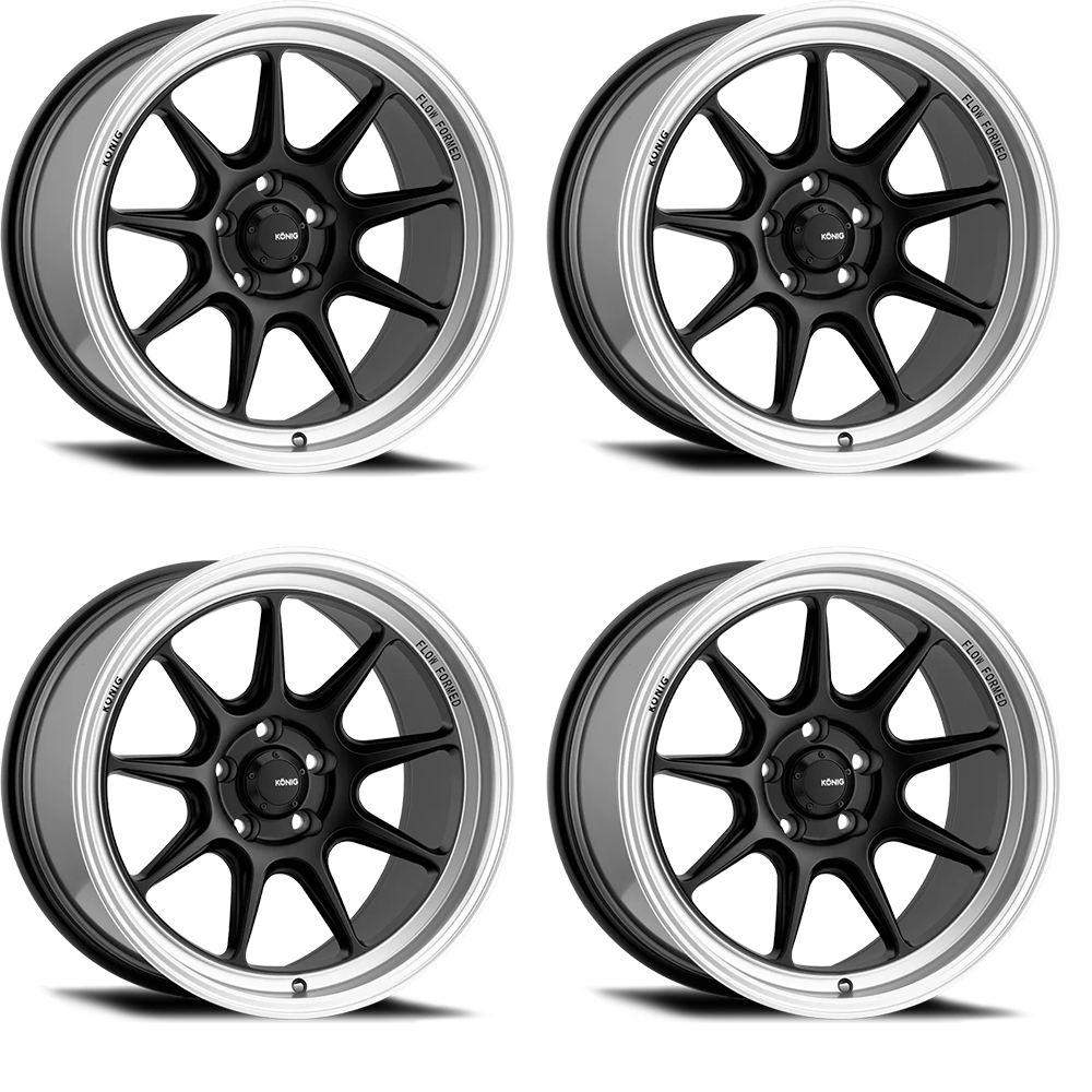 (set of 4) Konig Countergram Matte Black / Matte Machined Lip | 17x8" +35mm | 5x120mm Wheels