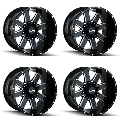 (set of 4) ION Wheels Type 141 Gloss Black Milled | 17x9" -12mm | 5x127mm Wheels