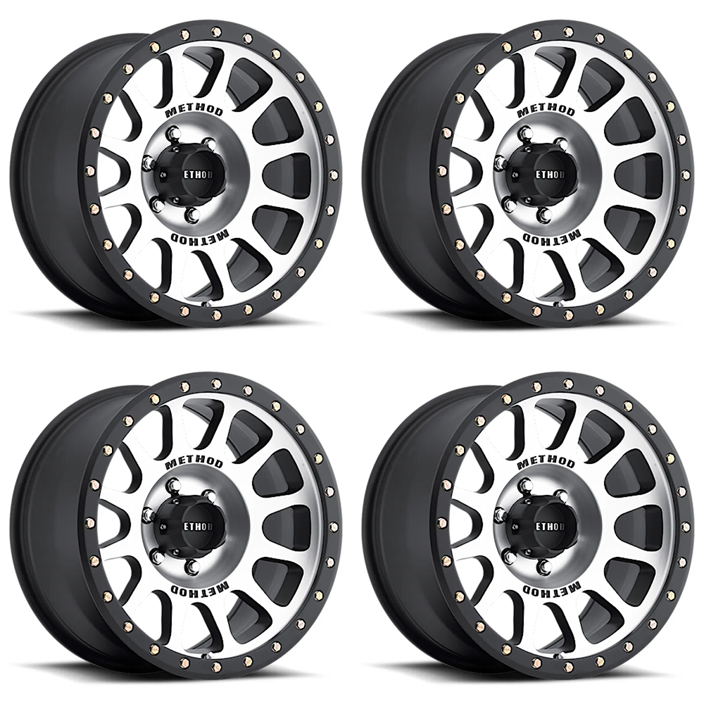 (set of 4) Method MR305 NV Machined - Matte Black Lip | 17x8.5" +25mm | 6x5.5in Wheel