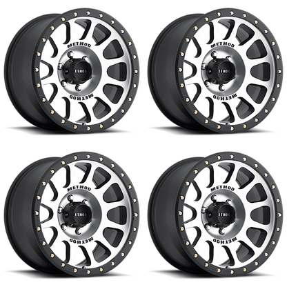 (set of 4) Method MR305 NV Machined - Matte Black Lip | 17x8.5" +25mm | 6x5.5in Wheel