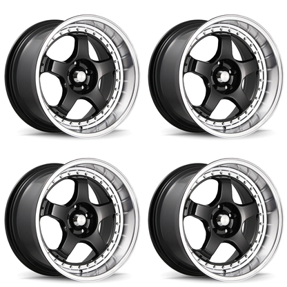 (set of 4) Konig SSM Gloss Black w/ Machined Lip | 18x10" +15mm | 5x114.3mm Wheel