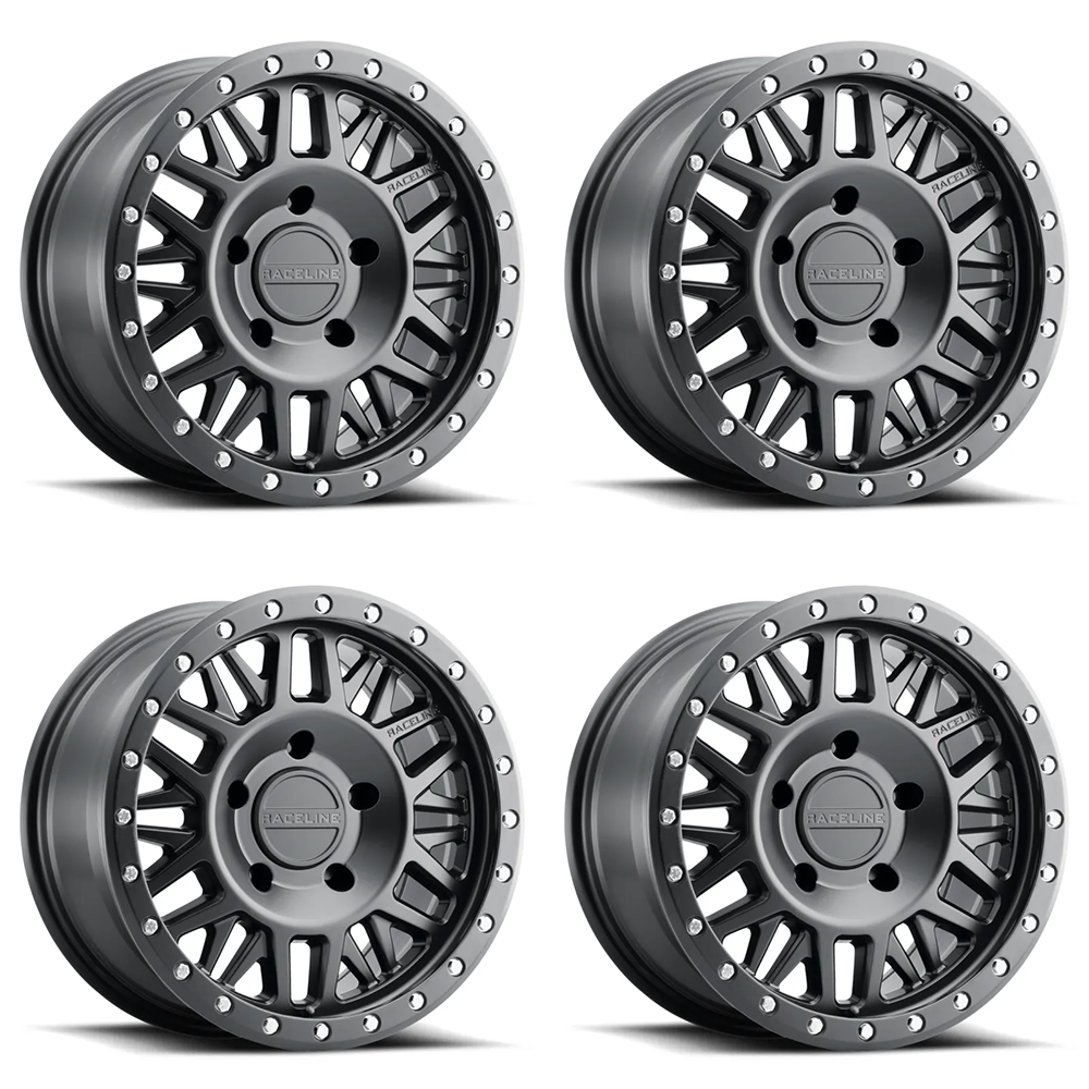 (set of 4) Raceline 951 Ryno Satin Black | 17x9" -12mm | 5x127mm Wheel