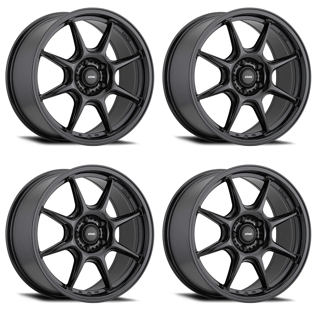 (set of 4) Konig Lockout Gloss Black | 17x8" +38mm | 5x100mm Wheel