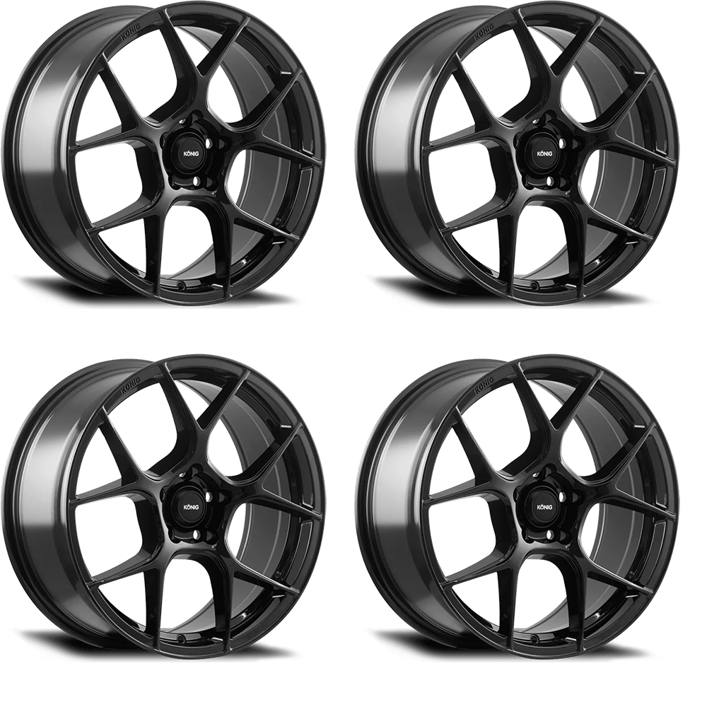 (set of 4) Konig Diverge Gloss Black | 17x8" +42mm | 5x112mm Wheels