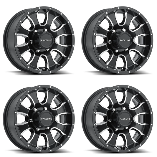 (set of 4) Raceline 860 Mamba Black & Machined | 15x6" +0mm | 5x127mm Wheel