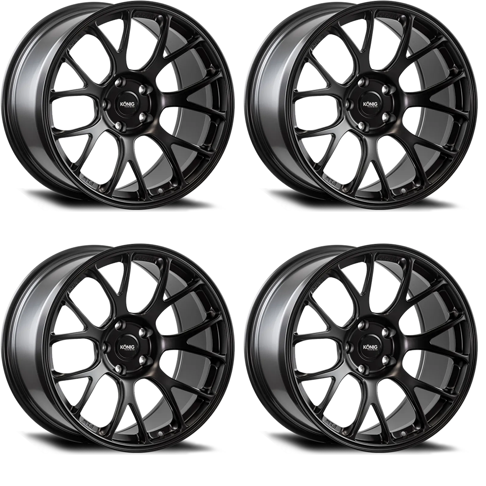 (set of 4) Konig F1M Satin Black | 19x10.5" +12mm | 5x112mm Wheels