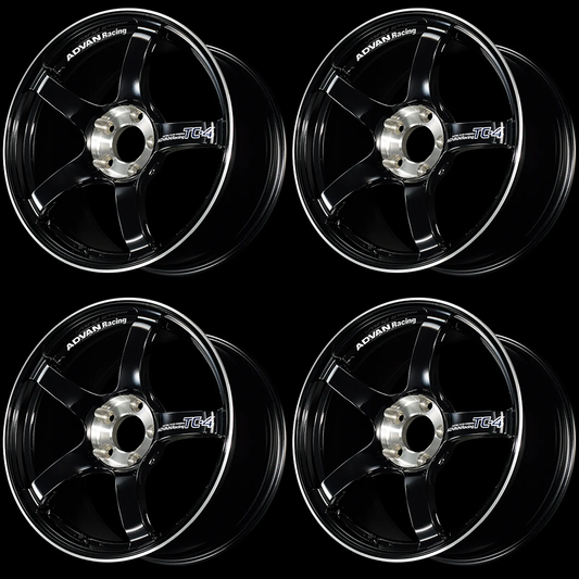 (set of 4) Advan TC-4 SE Racing Gloss Black/Diamond Cut | 17x8" +45mm | 5x114.3mm Wheel