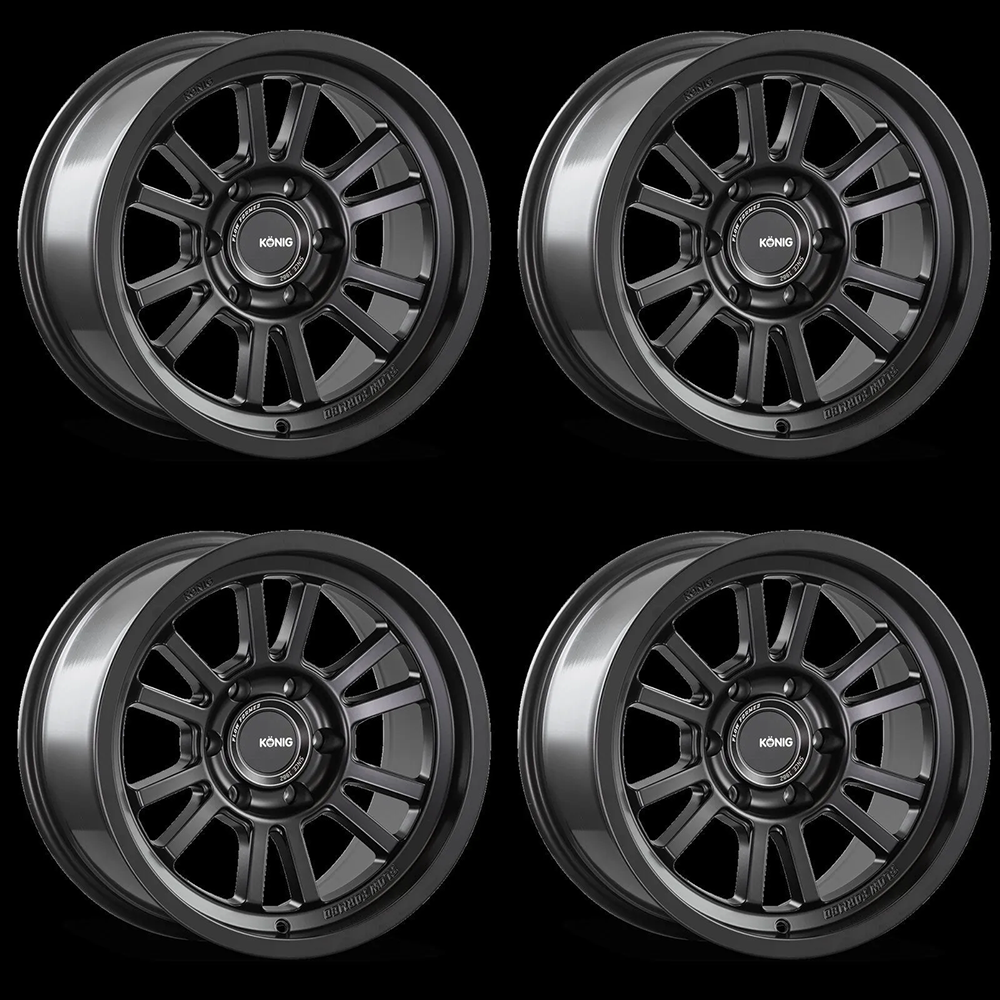 (set of 4) Konig HT1 Matte Black | 17x8.5" -6mm | 6x139.7mm Wheel