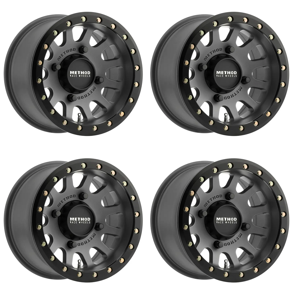 (set of 4) Method Wheels MR401 Titanium - Matte Black Ring | 15x7" +13mm | 4x156mm Wheel
